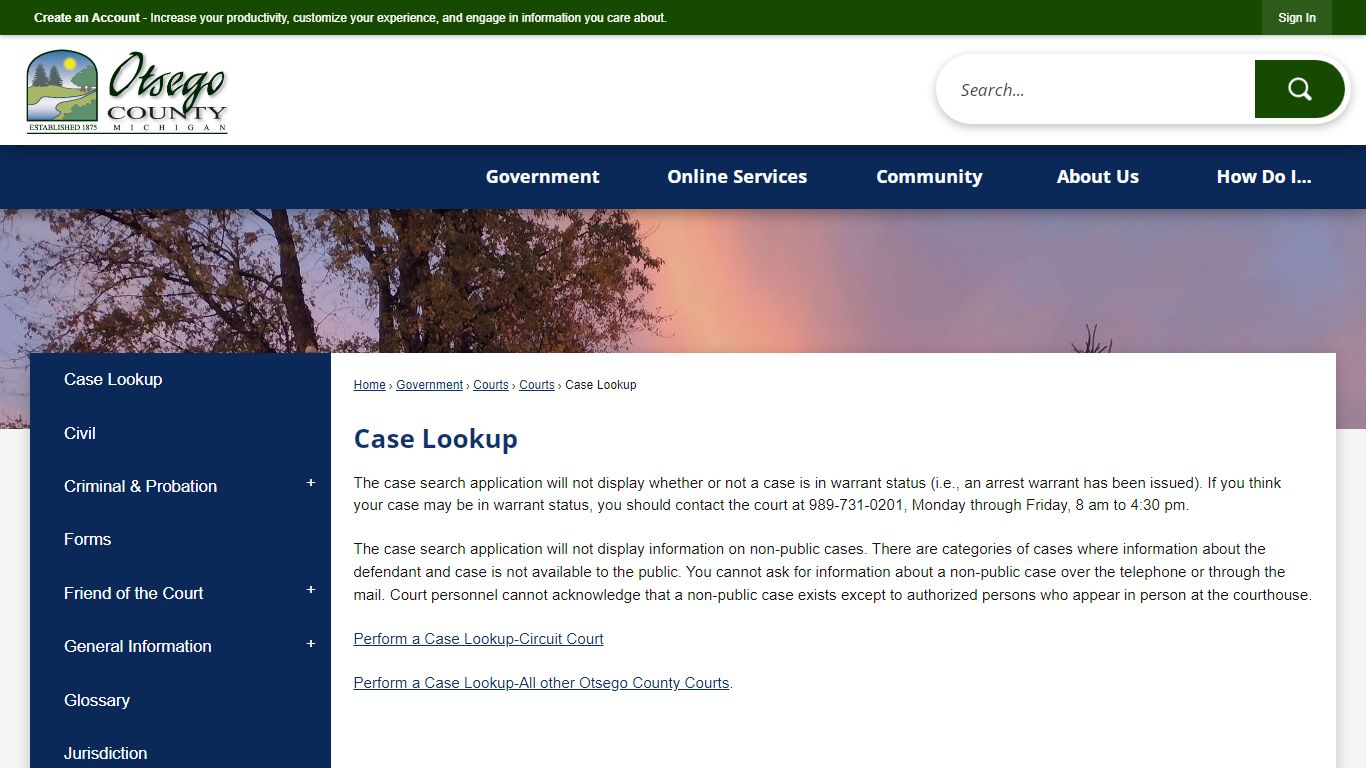 Case Lookup | Otsego County, MI